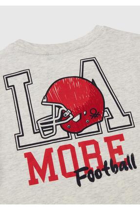 Erkek Çocuk Açık Gri Melanj Grafik Baskılı T-Shirt Image 2