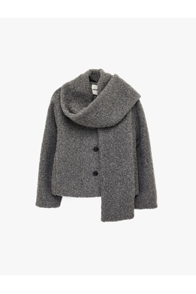 Düğmeli Cepli Uzun Kollu Kısa Atkılı Peluş Mont Image 0