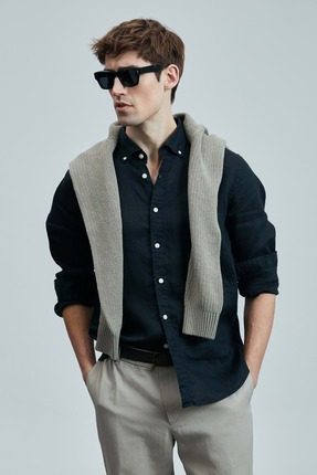 111010630 Pitaya Keten Gömlek Comfort Fit Erkek Gömlek SİYAH Image 2