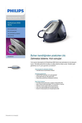 PerfectCare 8000 Serisi Buhar Kazanlı Ütü, 1,8 Lt Su Haznesi, Sıfır Yanık Riski, PSG8030/20 Image 4