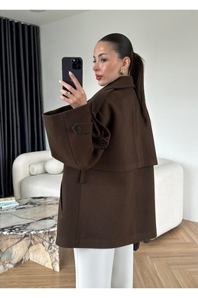 TREND KISA KUŞAKLI KADIN KAŞE KABAN / KIŞLIK KISA TRENÇKOT CEKET Image 3