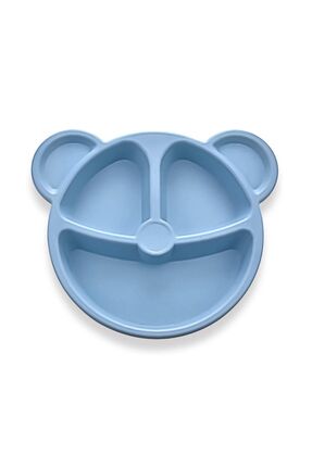 Mavi Ayıcık Şekilli Mama Yemek 3 Bölmeli Eğlenceli Çocuk Bebek Kahvaltı Yemek Tabağı Image 0