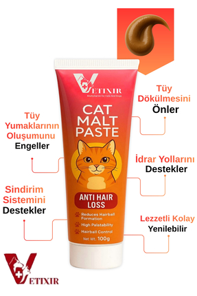 Tüy Dökülme Engelleyici Malt Paste, Tüy Yumağı Ve Kusma Önleyici Multivitamin Kedi Malt Macun 100 gr Image 2