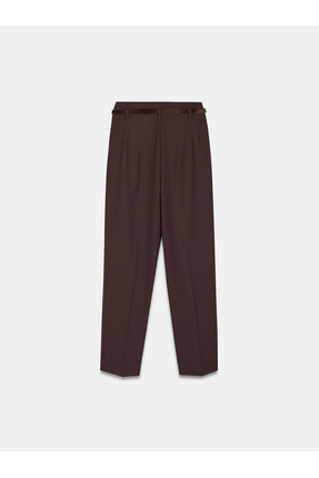 72239 Kemerli Yüksek Bel Pantolon-Kahve Image 4