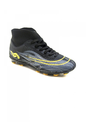 29676 Siyah Sarı Detay Desenli Bağcıklı Bilekli Çoraplı Krampon Futbol Ayakkabısı Image 4