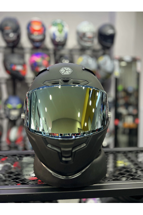 871 Mat Siyah Gold Vizör Kapalı Kask Image 4