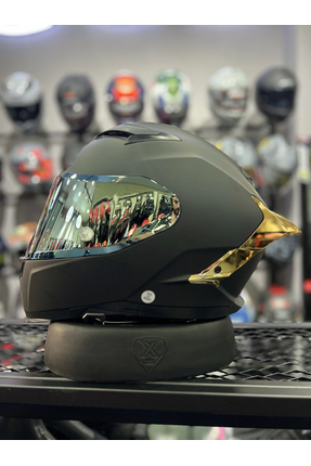 871 Mat Siyah Gold Vizör Kapalı Kask Image 3