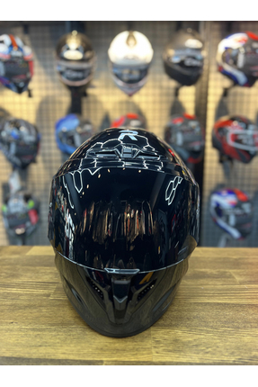 R2 Parlak Siyah Kapalı Kask md821 Image 7