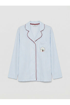 Mavi Gömlek Yaka Çizgili Kadın Pijama Takımı Image 1