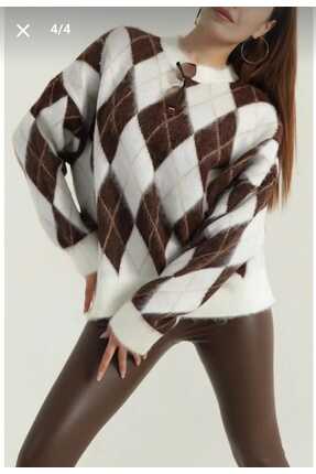 Bisiklet yaka Baklava desenli kazak Image 0