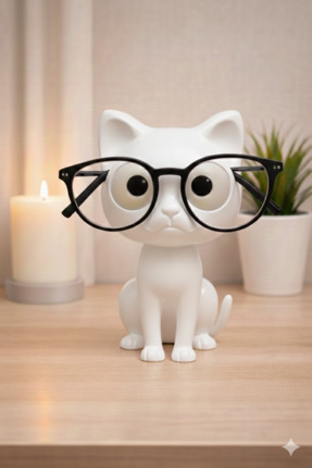 SEVİMLİ SİYAH KEDİ Gözlük Standı Beyaz Dekoratif Gözlük Tutucu Masaüstü Gözlük Standı Image 1