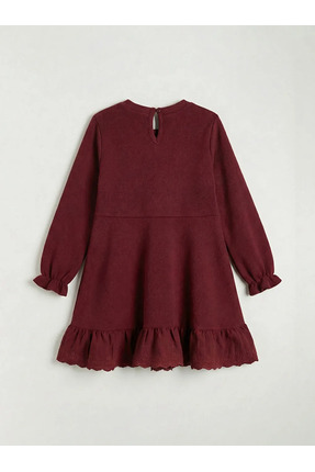 LCW Kids Bordo Nakışlı Uzun Kollu Kız Çocuk Elbise Image 1