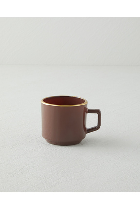 Brownfall Cam Standlı ve 4’lü Kupa 180 ml Kahverengi-Gold Image 2