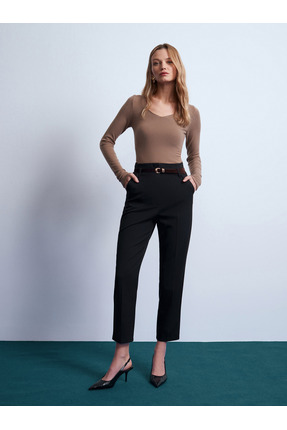72239 Kemerli Yüksek Bel Pantolon-Siyah Image 3