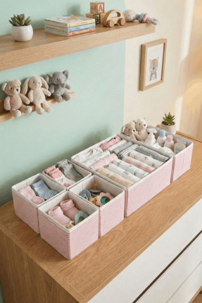 6'lı Pudra Çizgili Dolap,çekmece İçi Organizer Düzenleyici Seti 28x28x13-28x13x13-13x13x13 Image 0