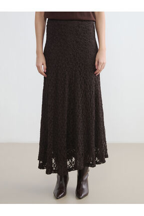 Kahverengi Beli Lastikli Dantelli Fırfırlı Etek Image 1