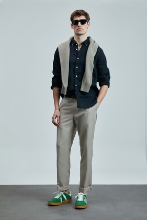 111010630 Pitaya Keten Gömlek Comfort Fit Erkek Gömlek SİYAH Image 4