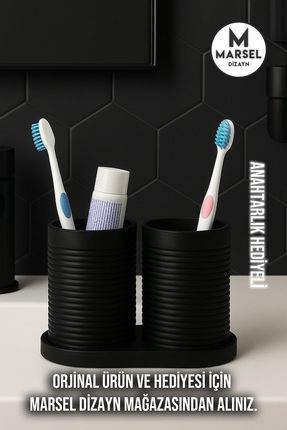 Modern Banyo Düzenleyici V4 - Diş Fırçalık Seti - İkili Set - Siyah - 10cm Image 1