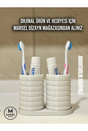 Modern Banyo Düzenleyici V2 - Diş Fırçalık Seti - İkili Set - Mermer Beyazı - 10cm Image 0