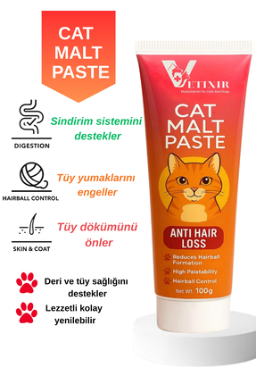 Tüy Dökülme Engelleyici Malt Paste, Tüy Yumağı Ve Kusma Önleyici Multivitamin Kedi Malt Macun 100 gr Image 1