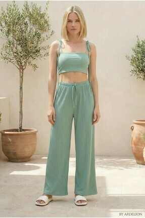 3'lü Siyah - Su Yeşili - Ten Kadın Likralı Rahat Pantolon & Eşofman, Gündelik Rahat Ev Giyim Pijama Image 1