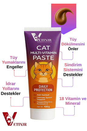 Kediler İçin ve Tüy Yumağı Önleyici Multivitamin Macun Kedi Multivitamin Paste 100gr Image 2