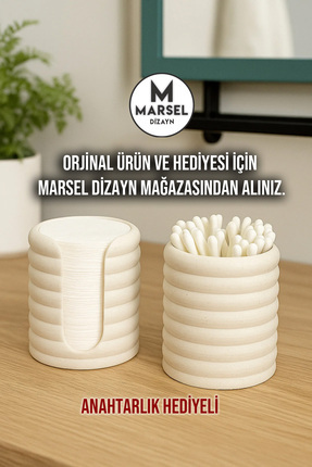 Banyo Düzenleyici-Makyaj Pedi-Kulak Çubuğu Düzenleyici-Mermer Beyazı-8,5 CM-Kar Anahtarlık Hediyeli Image 1