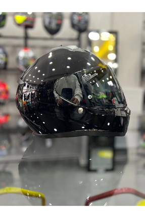C10 Kapalı Motosiklet Kaskı Parlak Siyah Şeffaf Vizörlü Image 1