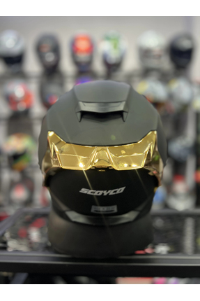 871 Mat Siyah Gold Vizör Kapalı Kask Image 2