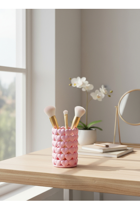 Kalpli Pembe Organizer – Makyaj Fırçalık, Kalemlik ve Aksesuar Düzenleyici Image 1