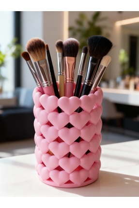 Kalpli Pembe Organizer – Makyaj Fırçalık, Kalemlik ve Aksesuar Düzenleyici Image 0