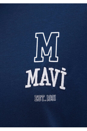 Logo Nakışlı Lacivert Tişört Loose Fit / Bol Rahat Kesim 1613467-70488 Image 7