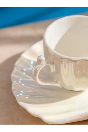 LCW HOME Beyaz Deniz Kabuğu Figürlü 2 Kişilik Porselen Kahve Fincan Takımı 90 Ml Image 1