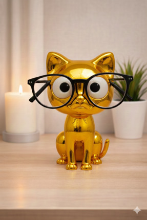 SEVİMLİ SİYAH KEDİ Gözlük Standı Altın Dekoratif Gözlük Tutucu Masaüstü Gözlük Standı Image 0