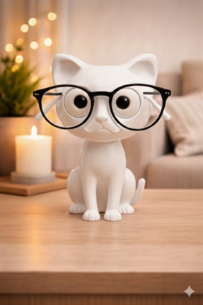SEVİMLİ SİYAH KEDİ Gözlük Standı Beyaz Dekoratif Gözlük Tutucu Masaüstü Gözlük Standı Image 0