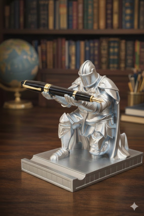 ŞÖVALYE Figürlü Kalem Tutucu Gümüş / Silver Masa Üstü Organizer & Dekoratif Aksesuar Image 0