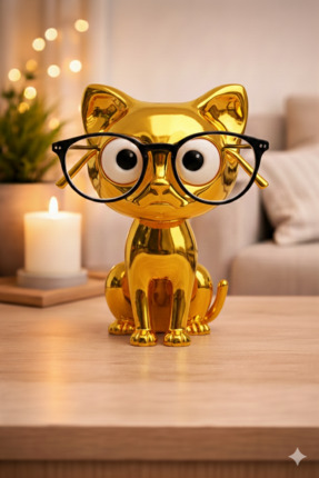 SEVİMLİ SİYAH KEDİ Gözlük Standı Altın Dekoratif Gözlük Tutucu Masaüstü Gözlük Standı Image 1