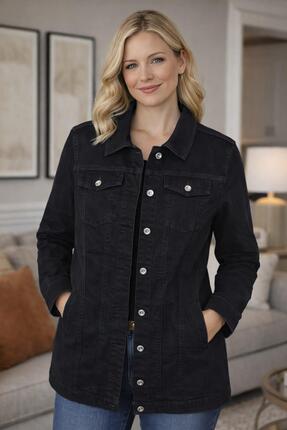 LIKRALI KAPAK CEPLI UZUN DENIM MONT Image 0