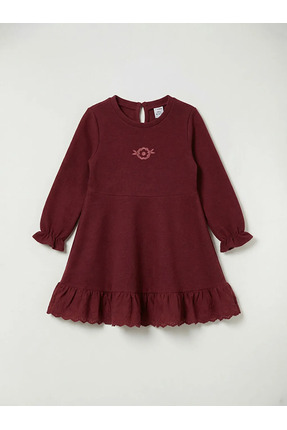 LCW Kids Bordo Nakışlı Uzun Kollu Kız Çocuk Elbise Image 0