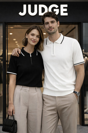 2'li oversize premium kalite rahat kalıp pamuklu yarım fermuarlı triko tişört / t-shirt Image 0