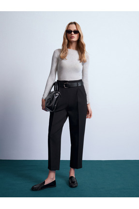 32122 Kayık Yaka Modal Kaşmir Ultra Hafif Bluz-Gri Melanj Image 3