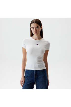 Tommy Jeans Slim Badge Rib Kadın Beyaz T-Shirt Image 0