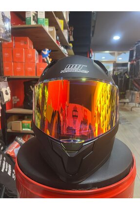 M-910 GÜNEŞ VİZÖRLÜ SİYAH KASK (KIRMIZI GOLD CAMLI) Image 0