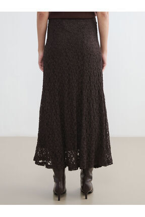 Kahverengi Beli Lastikli Dantelli Fırfırlı Etek Image 3