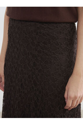 Kahverengi Beli Lastikli Dantelli Fırfırlı Etek Image 2