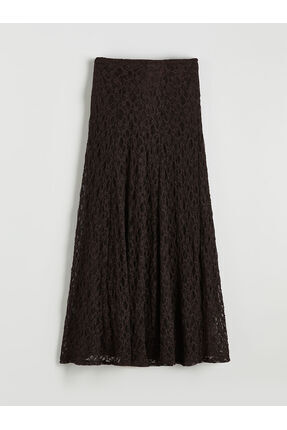 Kahverengi Beli Lastikli Dantelli Fırfırlı Etek Image 4