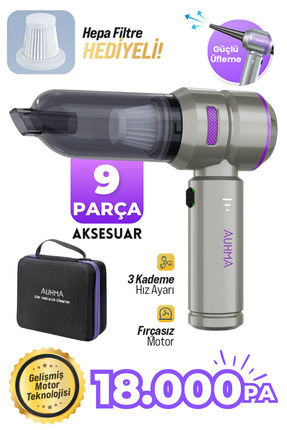 AHV-02 Kablosuz Araç İçi Süpürge Mor | 18000PA Güçlü Vakum | Fırçasız Motor | Üfleme & Vakum Ö Image 0