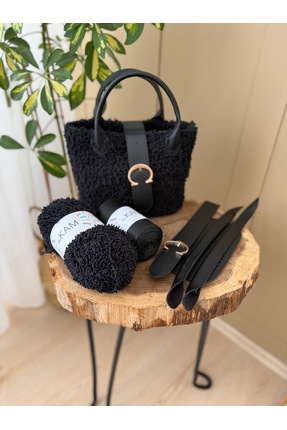 Floransa Siyah Çanta Örgü Kiti - Kuzu Ipi / Çanta Tabanı (10X20), Çanta Kulbu, Çanta Örgü Ipi Image 0