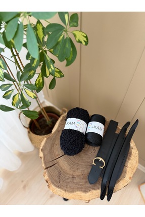 Floransa Siyah Çanta Örgü Kiti - Kuzu Ipi / Çanta Tabanı (10X20), Çanta Kulbu, Çanta Örgü Ipi Image 4