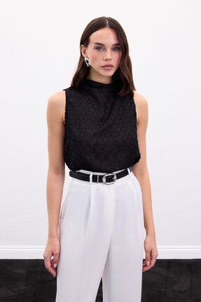 Kolsuz Dokulu Bluz - Siyah Image 3